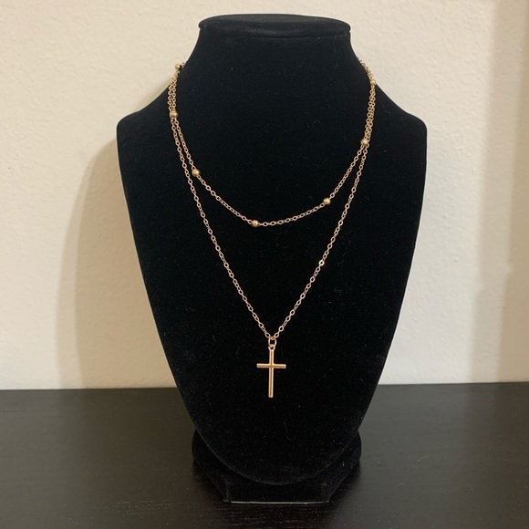3/$30 💛 Gold Double Cross Pendant Necklace - Picture 2 of 3